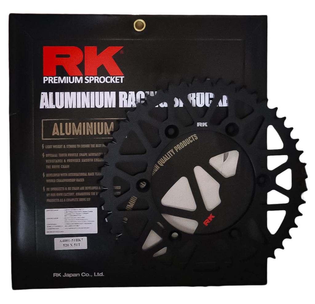 [A4001-51BK7] CORONA DE ALUMINIO RK 520 X 51T YAMAHA 125/250 (Negro)
