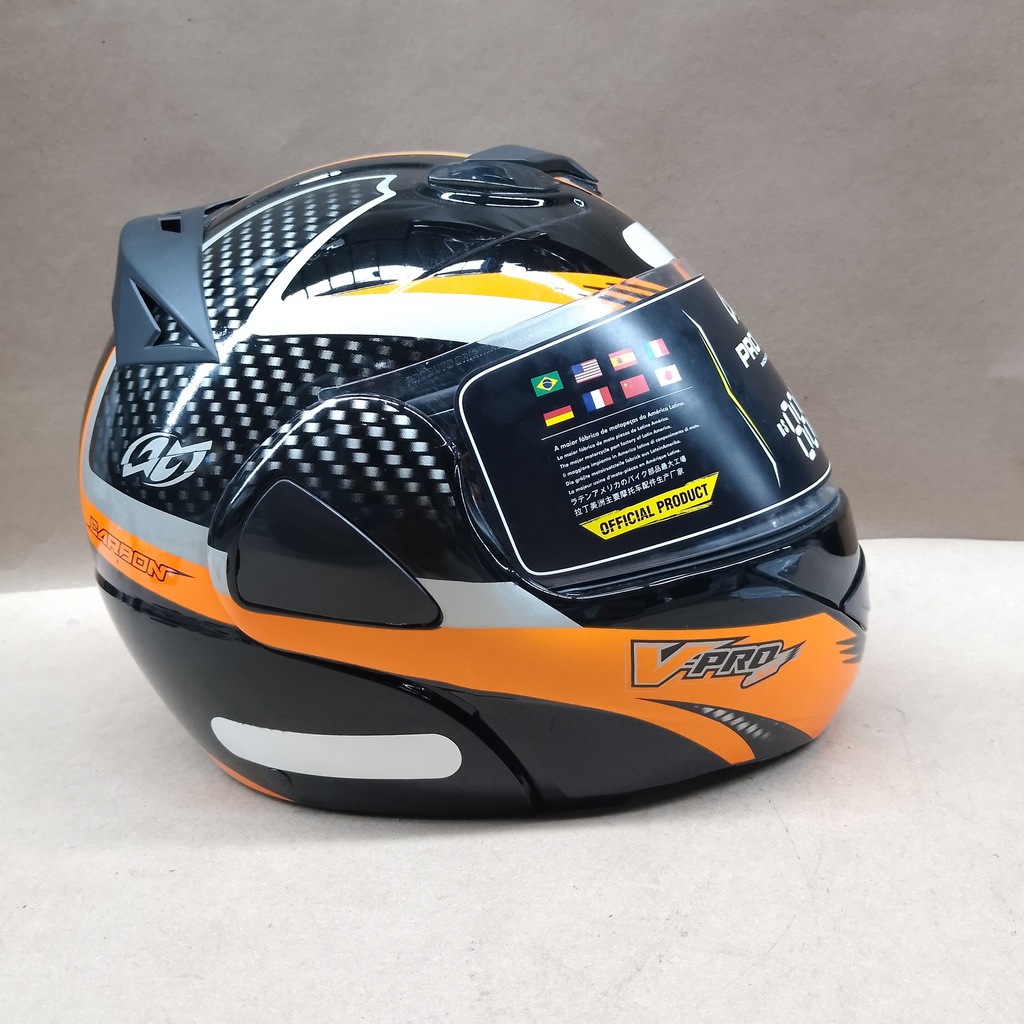 CASCO V-PRO JET 2 CARBONO NEGRO/NARANJA PRO TORK 